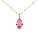 Collier - pendentif or jaune 18 carats 750 / 000 - zirconium rose - chaine dor�e