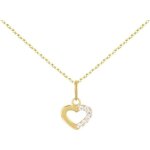 Collier - pendentif or jaune coeur serti de zirconiums - chaine dorée offerte Collier - pendentif or jaune coeur serti de zirconiums - chaine dorée offerte