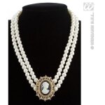 Collier de perles baroque moyen �ge - widmann - r�glable - double rang�e - cam�e en plastique