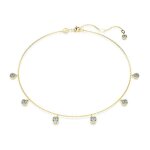 Collier - swarovski - imber - plaqu or - cristaux ronds bleus - longueur 38  45 cm