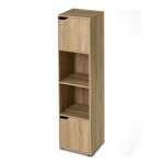 Colonne meuble de rangement - juanio - 30 x 29 x 120 cm - ch�ne - mdf imitation bois - 2 portes 2 niches ...