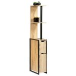 Colonne meuble wc salle de bain 2 portes en bois design industriel marron 3 etagères toilettes Colonne meuble wc salle de bain 2 portes en bois design industriel marron 3 etagères toilettes