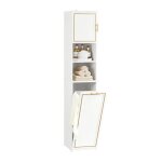 Colonne de salle de bain sobuy avec 2 portes 2 compartiments ouverts et 1 panier  linge 33x32x171cm ...