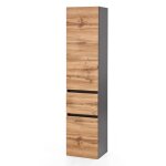 Colonne de salle de bains kornel / luna en gris graphite �quip�e de 2 portes dun tiroir � fermeture douce ...