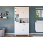 Colonne de salle de bain avec miroir sur pied - 180 cm - blanc - minela