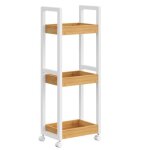 Colonne de salle de bain sur roulettes bambou gain de place 20x30x80 cm blanc et couleur bois�e - songmics ...