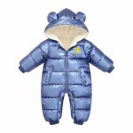 Combinaison bb doudoune velours neige  capuche - ecelen - bleu - chaud et confortable