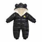 Combinaison bébé doudoune velours neige à capuche - ecelen - noir - chaud et confortable Combinaison bébé doudoune velours neige à capuche - ecelen - noir - chaud et confortable