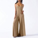 Combinaison femme À bretelle sans manches dos nu jumpsuit Élégante col u jambes larges couleur unie - ... Combinaison femme À bretelle sans manches dos nu jumpsuit Élégante col u jambes larges couleur unie - ...