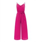 Combinaison femme � bretelles sans manches jumpsuit �l�gant pantalon loose avec ceinture - rouge
