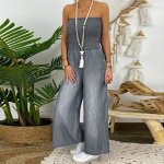 Combinaison femme grande taille hors paule denim faux barboteuse combishort baggy combinaison zhufuwme ...