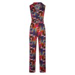 Combinaison pantalon slim - morgan - rose - sans manches - col v  revers