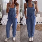 Combinaisons une pice pour femmes salopette denim jeans salopette pantalon long salopette bleu ej1521 ...