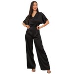 Combinaison satin�e pantalon �vas� et pliss� sur le buste. dot�e de manches chauve - souris et 2 poches ...