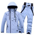 Combinaison de ski femme - homme couleur unie impermable coupe - vent hiver chaude - bleu