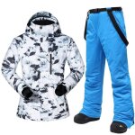 Combinaison de ski homme impermable coupe - vent hiver chaude - blanc bleu royal