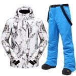 Combinaison de ski homme impermable coupe - vent hiver chaude - blanc bleu royal