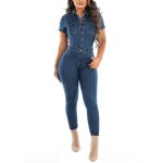 Combipantalon femme casual slim combinaison en denim  manches courtes vintage jumpsuit stretch skinny ...