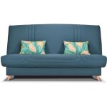 Comfort bultex banquette clic - tissu bleu + coussins déco jungle - l193 x p95 x h101 - mona Comfort bultex banquette clic - tissu bleu + coussins déco jungle - l193 x p95 x h101 - mona