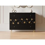 Commode 3 tiroirs - bois de manguier et mtal - noir et dor - belori