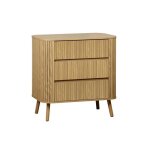 Commode 3 tiroirs. dcor stri naturel. l 80x p 45 h 80cm