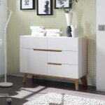 Commode 4 tiroirs 1 porte en bois blanc et chne - co16001 - 1 - blanc - terre de nuit