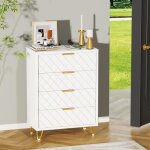 Commode - vivolilv - 4 tiroirs - blanc - pieds dor�s - 60x34x91cm