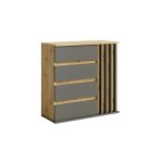 Commode 1 porte et 4 tiroirs - ch�ne et gris - collection nemo