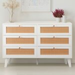 Commode 6 tiroirs avec cannage dalgora l120cm blanc