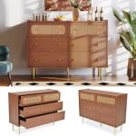 Commode bois 120 x 40 x 90 cm rotin sideboard highboard pour chambre  coucher commode chambre 6 tiroirs ...