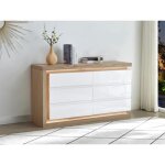 Commode 6 tiroirs - avec leds - mdf - blanc laqu et naturel - flarancia