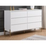 Commode 6 tiroirs - mdf et mtal - blanc laqu et dor - korasa de pascal morabito