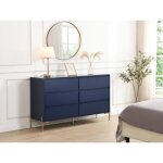 Commode 6 tiroirs - mdf et m�tal - bleu laqu� et dor� - korasa