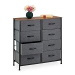 Relaxdays commode hxlxp: 815x80x30 cm m�tal effet bois 8 tiroirs tissu bahut style industriel buffet ...