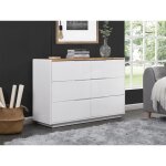 Commode amani - 6 tiroirs - mdf - blanc laqu et chne
