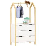 Commode enfant amira h 152 cm en bois massif coloris naturel et blanc type montessori avec 3 tiroirs ...