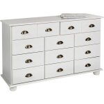 Commode chambre colmar l 117 cm 11 tiroirs en bois massif blanc chiffonnier apothicaire rangement