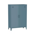 Commode / armoire en m�tal bleu. 2 espaces de rangement. casiers