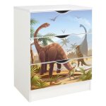 Commode blanche avec les tiroirs roma / motif jurassic / Commode blanche avec les tiroirs roma / motif jurassic /