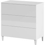 Commode en bois coloris blanc brillant avec 3 tiroirs - longueur 80 x hauteur 76 x profondeur 40 cm