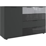 Commode buffet meuble de rangement graphite rechampis et verre coloris noir - �longueur 130 x hauteur ...