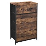 Commode de chambre 5 tiroirs en tissu - songmics - style industriel - marron rustique et noir Commode de chambre 5 tiroirs en tissu - songmics - style industriel - marron rustique et noir
