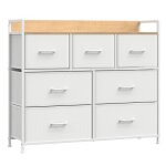 Songmics commode armoire meuble de rangement 7 tiroirs en tissu avec poign�es cadre en m�tal blanc nuage ...