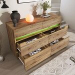 Commode de chambre 71x120x40cm - okwish - 6 tiroirs clairage led - style moderne - couleur chne