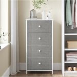 Commode de chambre en tissu avec 4 tiroirs colonne de rangement cadre en mtal gris clair et blanc