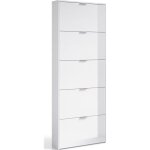 Commode � chaussures en bois de 5 abattants coloris blanc brillant - dim : l 180 x h 70 x p 17cm