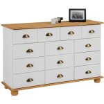 Commode colmar chiffonnier apothicaire rangement avec 11 tiroirs en pin massif lasur� blanc et brun