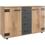 Commode combinée lamia - 4 tiroirs et 2 portes - couleur chêne et gris anthracite - l130 x h83 x p41 ... Commode combinée lamia - 4 tiroirs et 2 portes - couleur chêne et gris anthracite - l130 x h83 x p41 ...