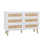 Commode effet bois et cannage 6 tiroirs bohème. blanc - 120x39x79cm Commode effet bois et cannage 6 tiroirs bohème. blanc - 120x39x79cm