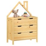Commode enfant elano en bois massif coloris naturel avec 3 tiroirs de rangement 84 x 120 x 41 cm meuble ...